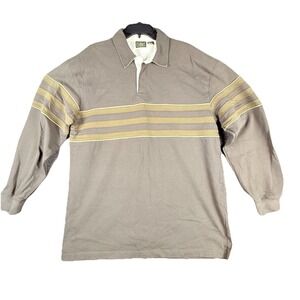 LL Bean Mens Rugby‎ Shirt Fall Autumn Green Stripe Gold XL Tall